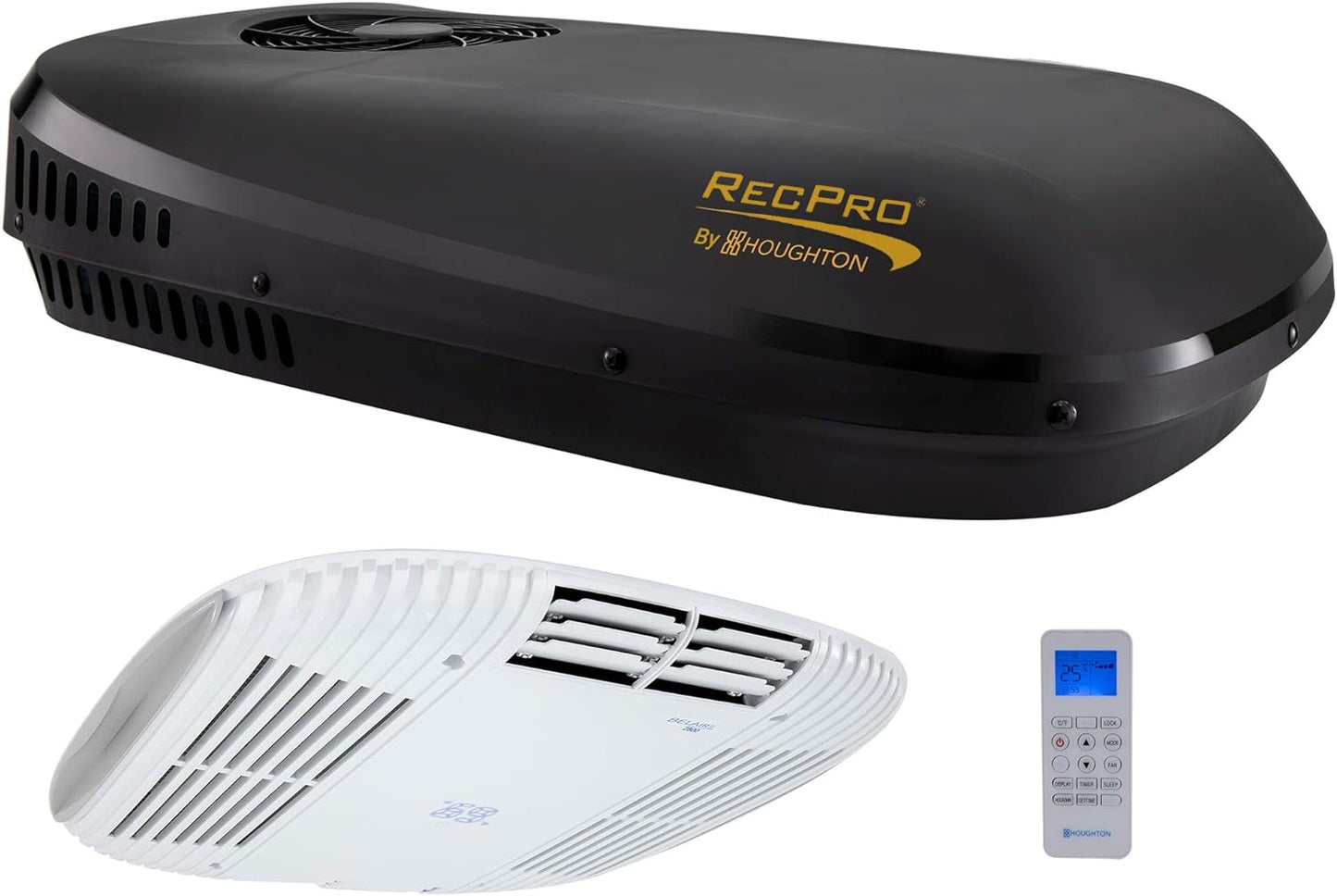 RecPro Aire acondicionado RV de bajo perfil 9.5K sin conductos | CA silenciosa | Solo refrigeración | Unidad de CA RV | Aire acondicionado para caravana (negro)