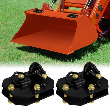 Paquete de 2 ganchos para cubo de tractor de 3/8 pulgadas con anillo en D, máximo 15,000 libras de acero forjado grado 70 para accesorios de cubo de tractor para Kubota, John Deere, Kiot, RV, UTV, camión, naranja