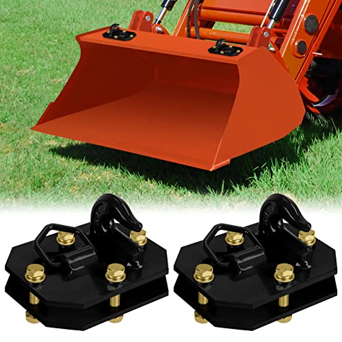 Paquete de 2 ganchos para cubo de tractor de 3/8 pulgadas con anillo en D, máximo 15,000 libras de acero forjado grado 70 para accesorios de cubo de tractor para Kubota, John Deere, Kiot, RV, UTV, camión, naranja