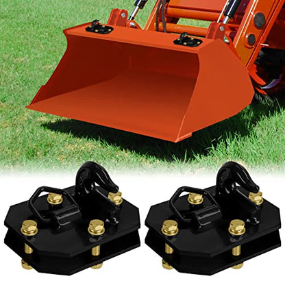Paquete de 2 ganchos para cubo de tractor de 3/8 pulgadas con anillo en D, máximo 15,000 libras de acero forjado grado 70 para accesorios de cubo de tractor para Kubota, John Deere, Kiot, RV, UTV, camión, naranja