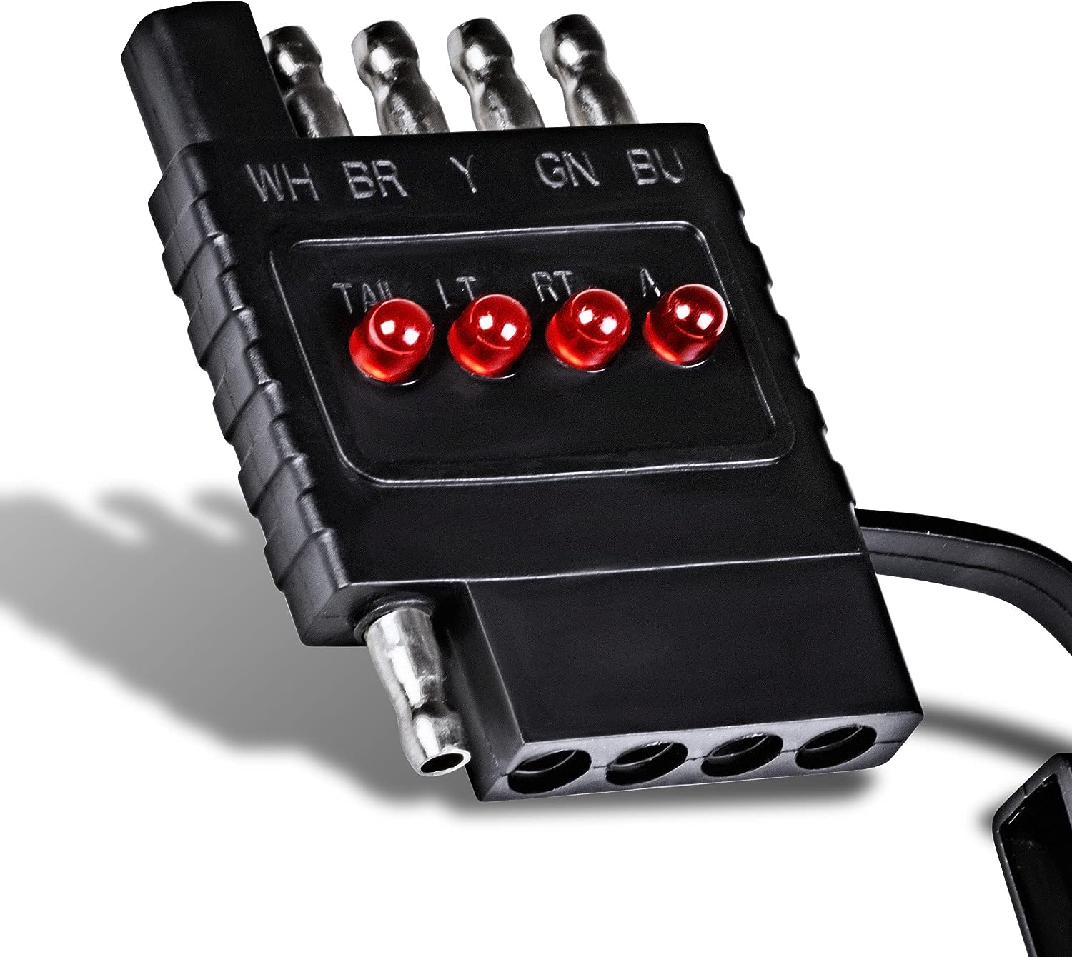 ONLINE LED Store - Probador de cableado de remolque plano de 4 vías [terminales de cobre niquelado] [macho y hembra] [prueba de continuidad] Probador de circuito de cable de luz de remolque de 4 pines 5-Way Flat