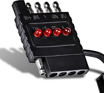 ONLINE LED Store - Probador de cableado de remolque plano de 4 vías [terminales de cobre niquelado] [macho y hembra] [prueba de continuidad] Probador de circuito de cable de luz de remolque de 4 pines