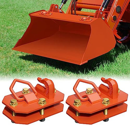 Paquete de 2 ganchos para cubo de tractor de 3/8 pulgadas con anillo en D, máximo 15,000 libras de acero forjado grado 70 para accesorios de cubo de tractor para Kubota, John Deere, Kiot, RV, UTV, camión, naranja