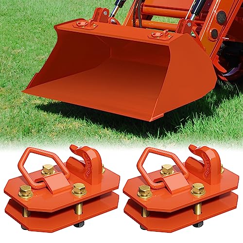 Paquete de 2 ganchos para cubo de tractor de 3/8 pulgadas con anillo en D, máximo 15,000 libras de acero forjado grado 70 para accesorios de cubo de tractor para Kubota, John Deere, Kiot, RV, UTV, camión, naranja