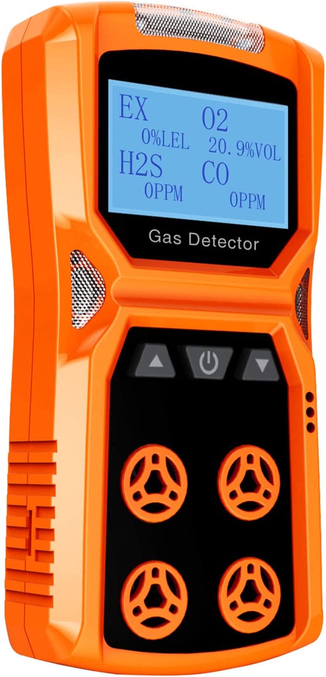 CHNADKS 4 - Detector de gas, monitor de gas H2S, O2, CO y LEL, indicador múltiple con vibración, audible, Visual 4, monitor de gas, alarma personal recargable con pantalla LCD