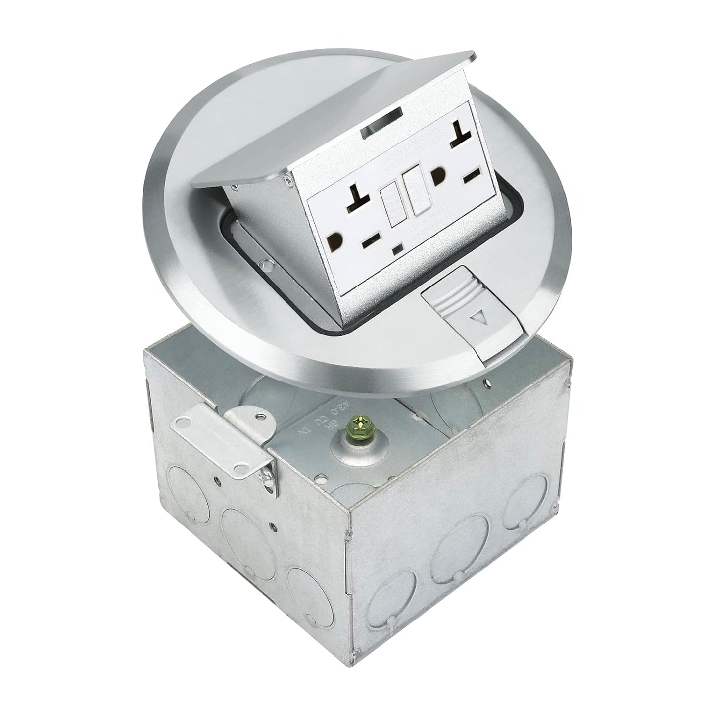 Select Lighting SLFB-PU-USB-BR - Receptáculos de salida USB emergentes de 20 A, caja de piso eléctrica redonda resistente a manipulaciones con cubierta de latón, enchufe empotrado retráctil para encimeras y pisos