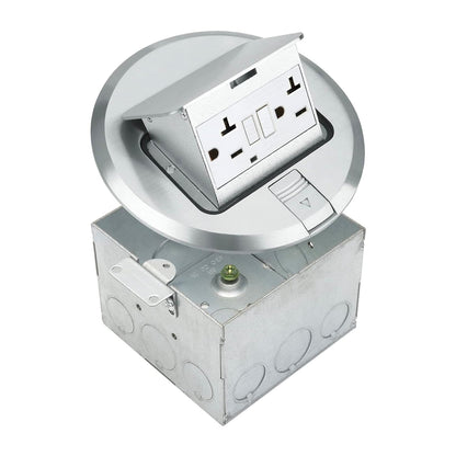 Select Lighting SLFB-PU-USB-BR - Receptáculos de salida USB emergentes de 20 A, caja de piso eléctrica redonda resistente a manipulaciones con cubierta de latón, enchufe empotrado retráctil para encimeras y pisos