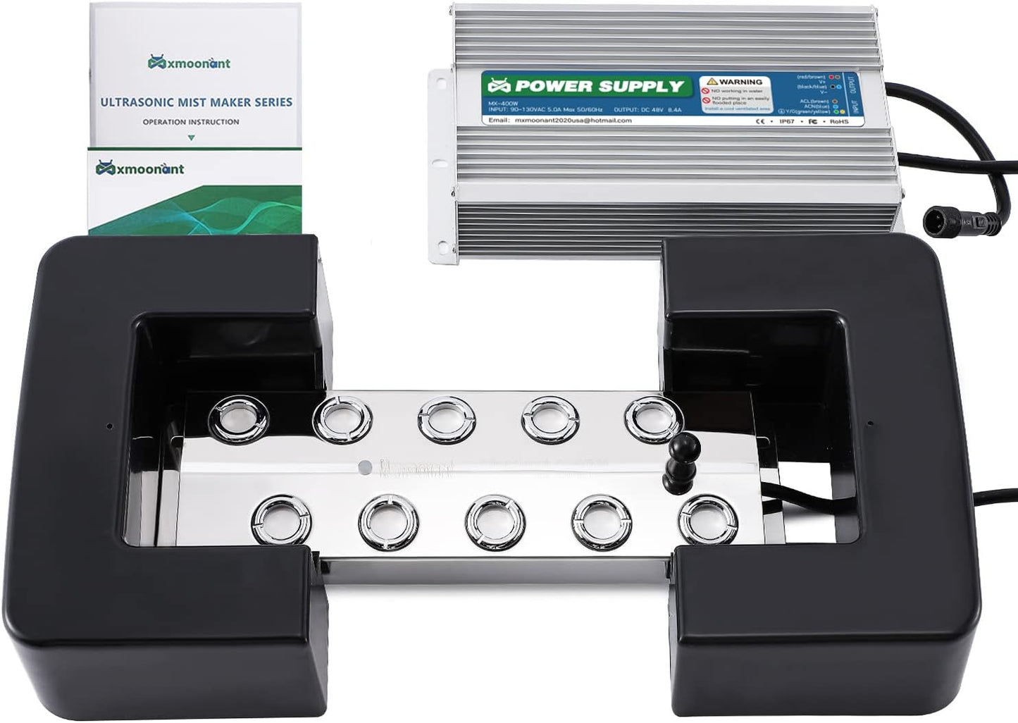 Mxmoonant - Máquina de niebla ultrasónica de 10 cabezales, 7000 ml/h, fuente de agua, máquina de niebla para estanque, atomizador cuadrado, humidificador de aire con flotador para estanque, acuario, rocalla