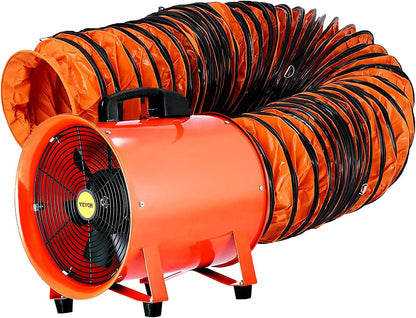 VEVOR Ventilador de manguera axial de escape de 12 pulgadas, ventilador portátil de alta velocidad de 3900 m3/h, ventilador extractor de bajo ruido con manguera de conducto de 5 m