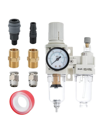 Regulador de filtro de aire comprimido NPT de 1/2 pulgada, lubricador combinado separador de trampa de agua/aceite, regulador de presión de filtro de aire, drenaje manual AC4010-04D (1/2 pulgada NPT, drenaje automático)