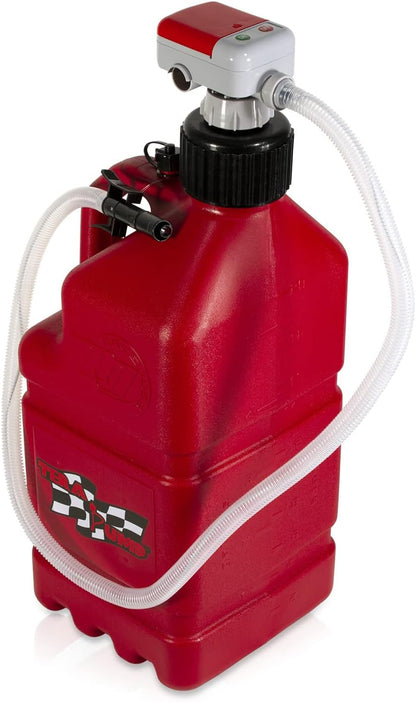 TERA PUMP TRJ5XLR - Bomba de transferencia de combustible de parada automática con batería AA con lata automotriz de 5 galones, manguera de 3.25 pies de largo (velocidad de transferencia de 2.3 GPM)