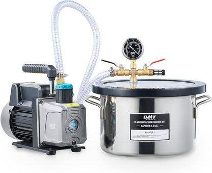 Orion Motor Tech Cámara de Vacío y Bomba de 3 Galones, kit de Desgasificación de Resina Epoxi, Cámara de Vacío de Acero Inoxidable y Bomba de Vacío de 3.5 CFM para el Hogar (3 Galones)