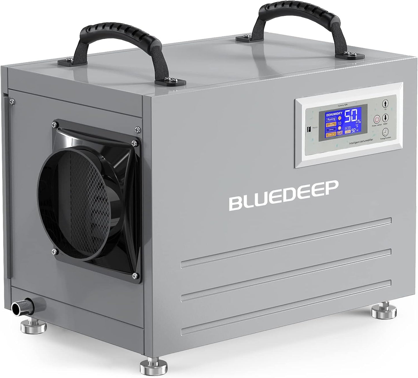BLUEDEEP - Deshumidificador de espacio para sótano/rastreo, 120 pintas, deshumidificador comercial con manguera de drenaje para almacén, almacenamiento de daños por agua, 1 año de garantía