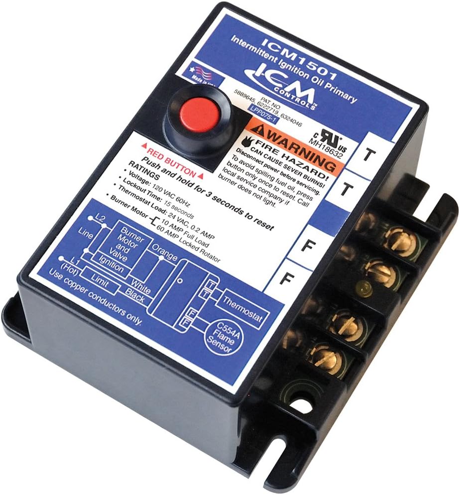 ICM Controla ICM1501 Control primario de aceite de encendido intermitente con sincronización de seguridad de 15 segundos, reemplazo para Honeywell serie R8184G