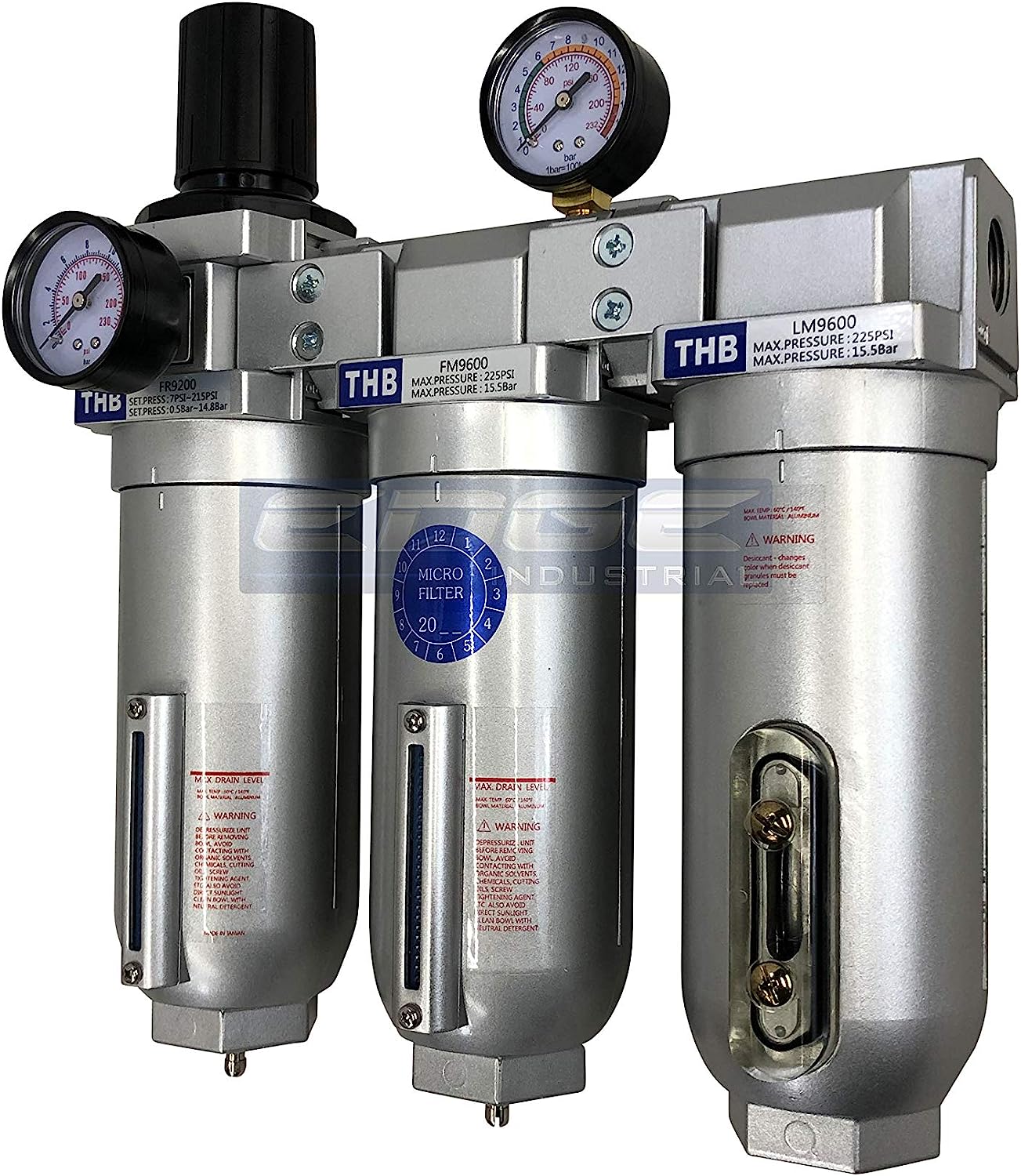 Sistema de filtración de aire de alto caudal muy resistente, filtro de partículas de 2 etapas más combinación de filtro de carbón para extracción de aceite (3/4" NPT, drenaje automático)