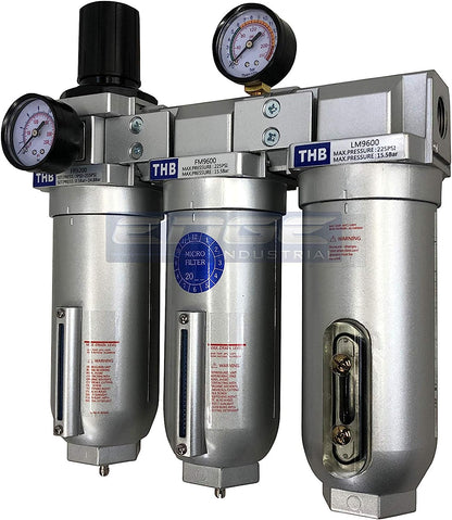 Sistema de filtración de aire de alto caudal muy resistente, filtro de partículas de 2 etapas más combinación de filtro de carbón para extracción de aceite (3/4" NPT, drenaje automático)