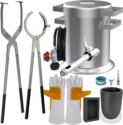 Nelyrho Kit de horno de fusión de propano de 44.1 lbs con dos pinzas de crisol, fundición de acero inoxidable completo, antorcha Klin de fundición de oro, plata, cobre, aluminio, reciclaje de metal a 2700 ℉