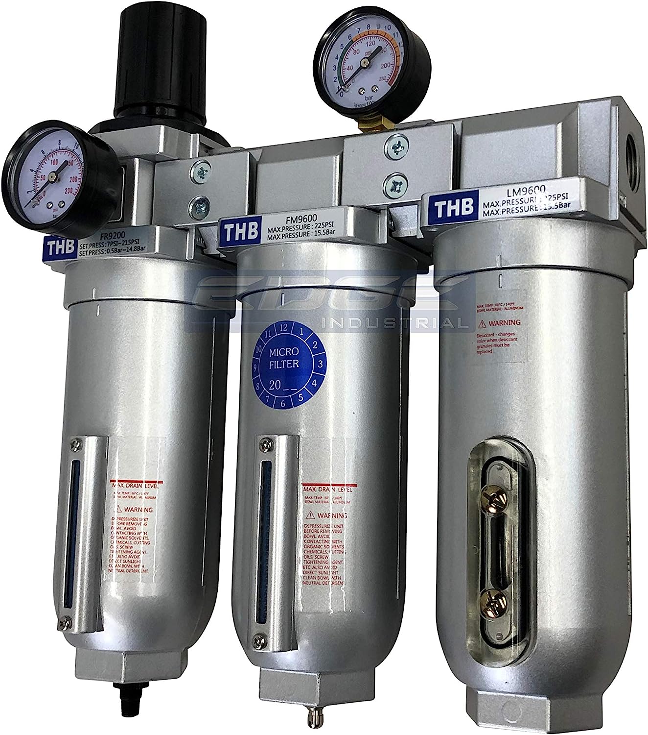 Sistema de filtración de aire de alto caudal muy resistente, filtro de partículas de 2 etapas más combinación de filtro de carbón para extracción de aceite (3/4" NPT, drenaje automático)