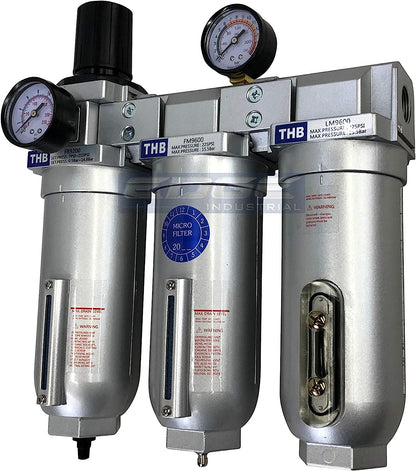 Sistema de filtración de aire de alto caudal muy resistente, filtro de partículas de 2 etapas más combinación de filtro de carbón para extracción de aceite (3/4" NPT, drenaje automático)