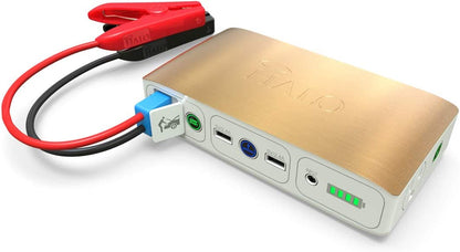 HALO Bolt - Cargador portátil de 58,830 mWh para teléfono y laptop, arrancador de automóvil con salida de corriente alterna y cargador de automóvil, dorado