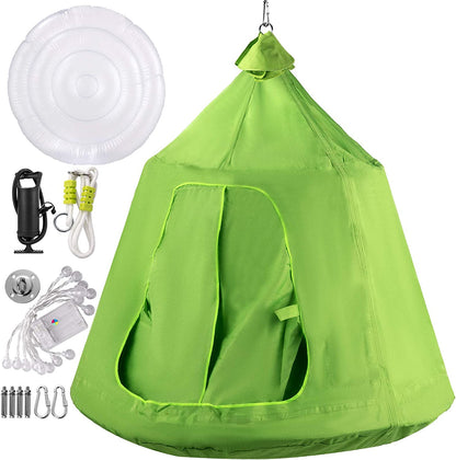 VEVOR Tienda de campaña colgante para árbol, capacidad máxima de 440 libras, tienda de campaña para árbol con cojín inflable de luz LED arco iris, hamaca de techo para niños y adultos, interior y exterior, verde